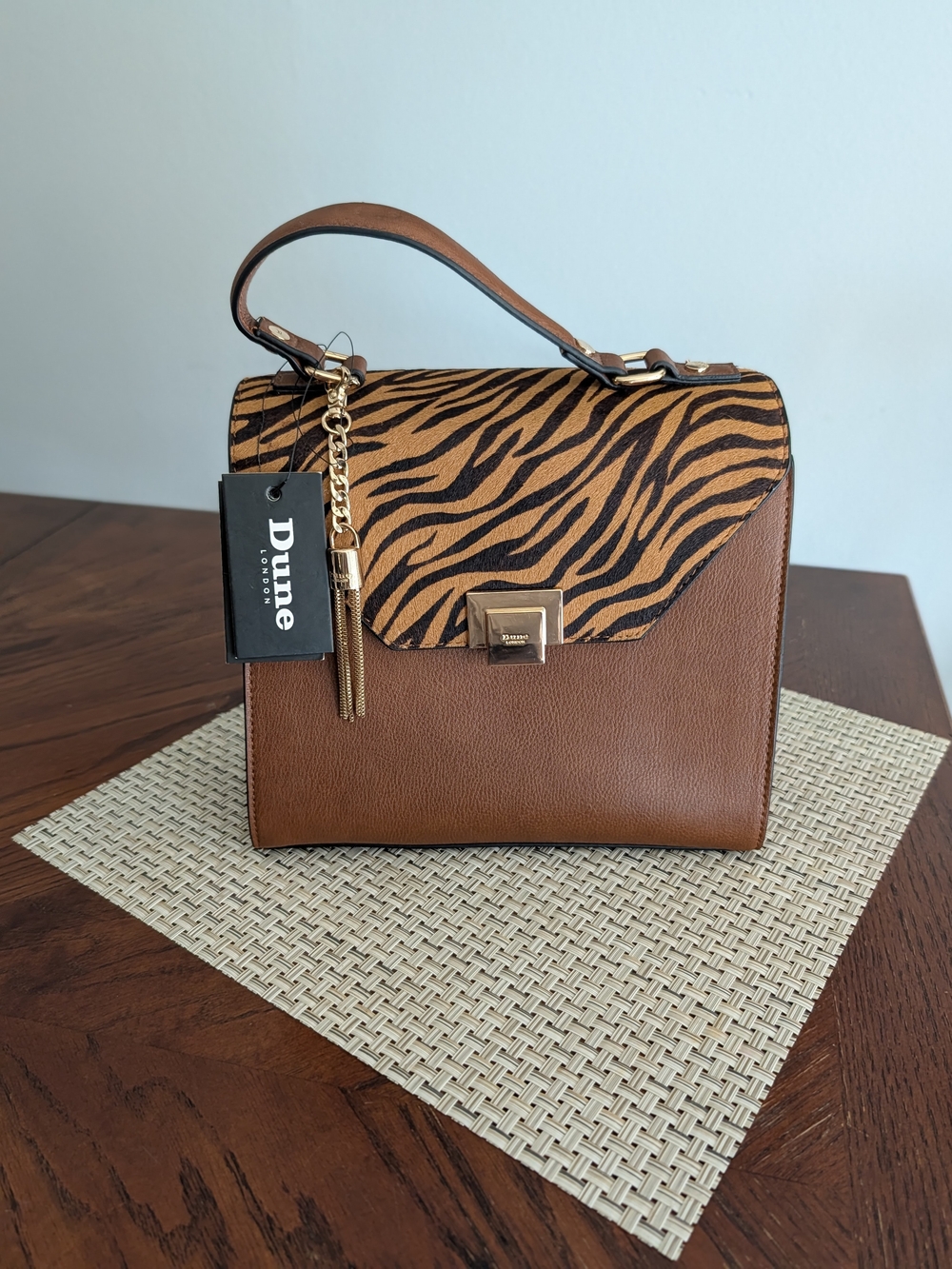 Dune London Brown Tiger Print Top-Handle Crossbody Bag. Brand New With Tags.
